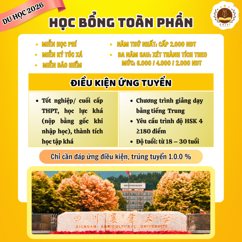 Học bổng toàn phần trường Đại học Nông nghiệp Tứ Xuyên 2026