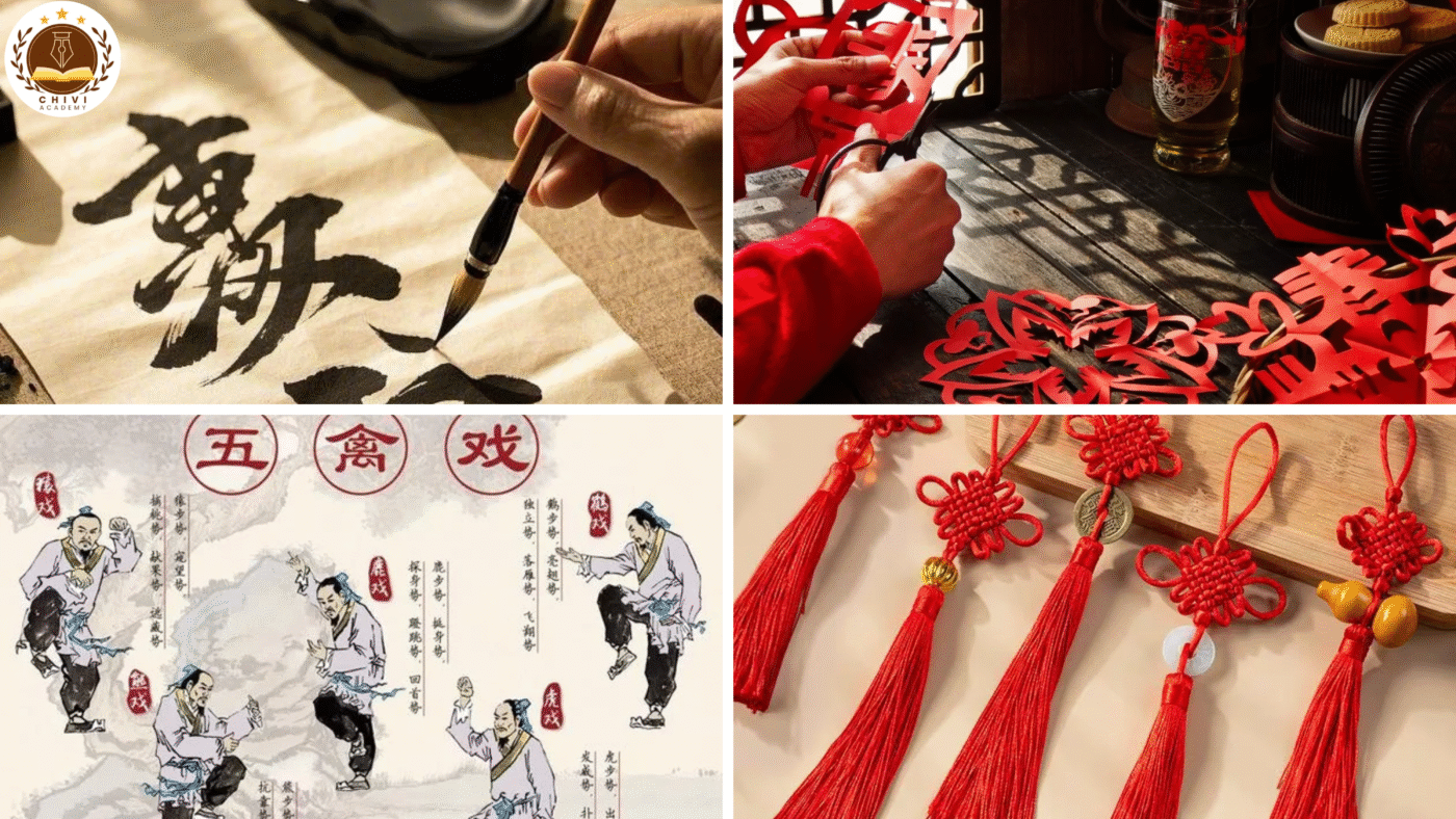 Thư pháp Trung Hoa - Nghệ thuật cắt giấy - Ngũ cầm Hí - Thắt nút Trung Hoa