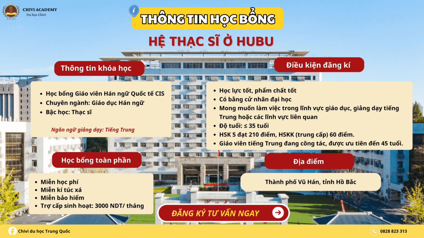 Học bổng hệ thạc sĩ Đại học Hồ Bắc
