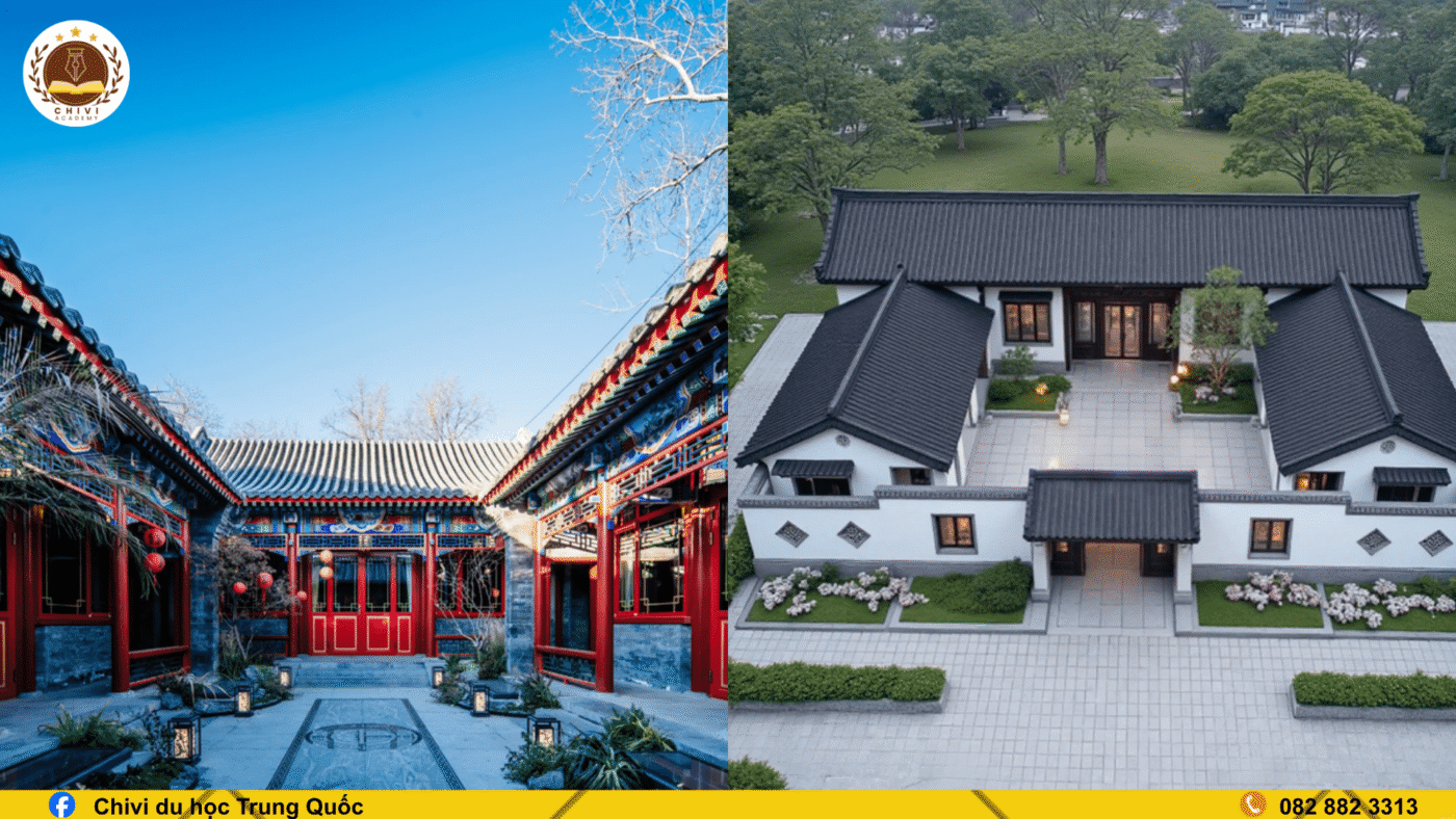 Tứ Hợp Viện Bắc Kinh với sân trong và mái ngói truyền thống